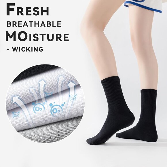 🆕 Women Black Moisture Wicking Calf Socks Cotton Thin Soft Casual Sport Wear - Picture 4 of 6